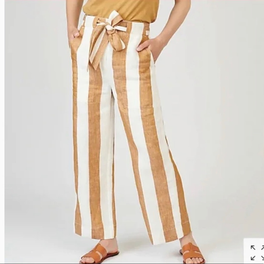 Tie waist linen pants in stripe